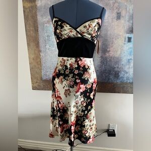 NWT Elegant Floral Maxi Dress in Black and Cream